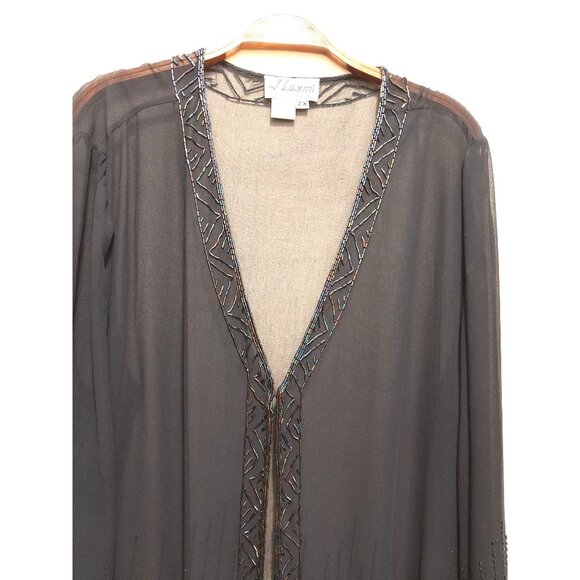 Vintage 2X Sheer Beaded Sequin Jacket Art Deco Evening Cocktail Wrap Dark Blue - Picture 5 of 12